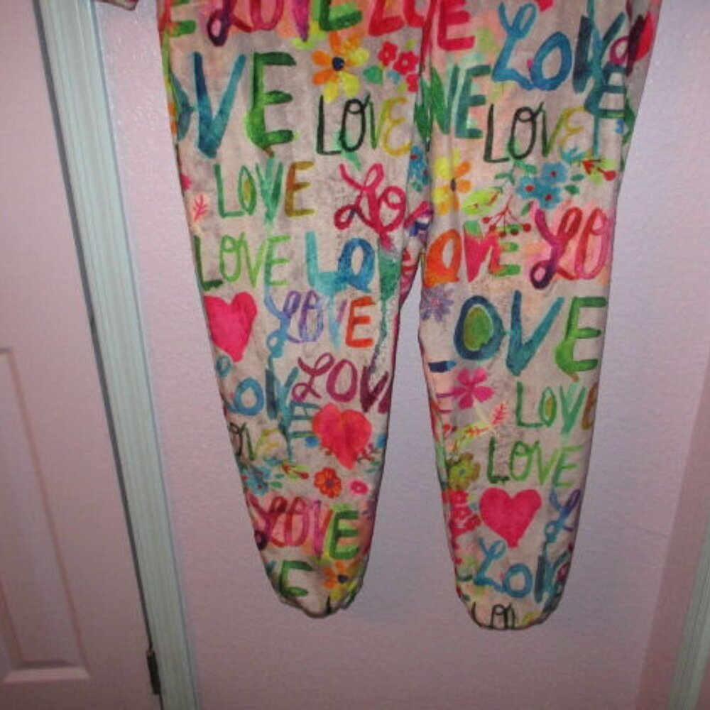 Natural Life Sherpa Fleece One Piece Pajamas Size L Rainbow Love Loungewear EUC - Picture 3 of 11